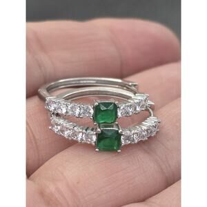 DSMK 925 STERLING SILVER CZ EMERALD EARRINGS HOOP